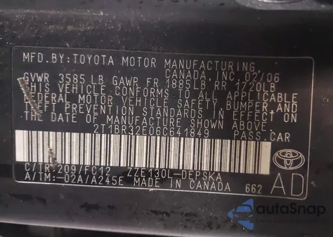 2006 Toyota Corolla S from USA, damaged, VIN 2T1BR32E06C641849